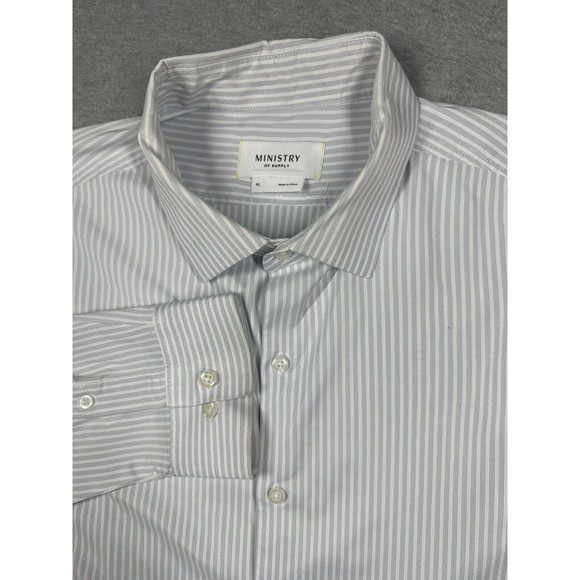 Ministry of Supply Button Down Shirt XL Gray Stripe Recycled Polyester - Picture 1 of 9